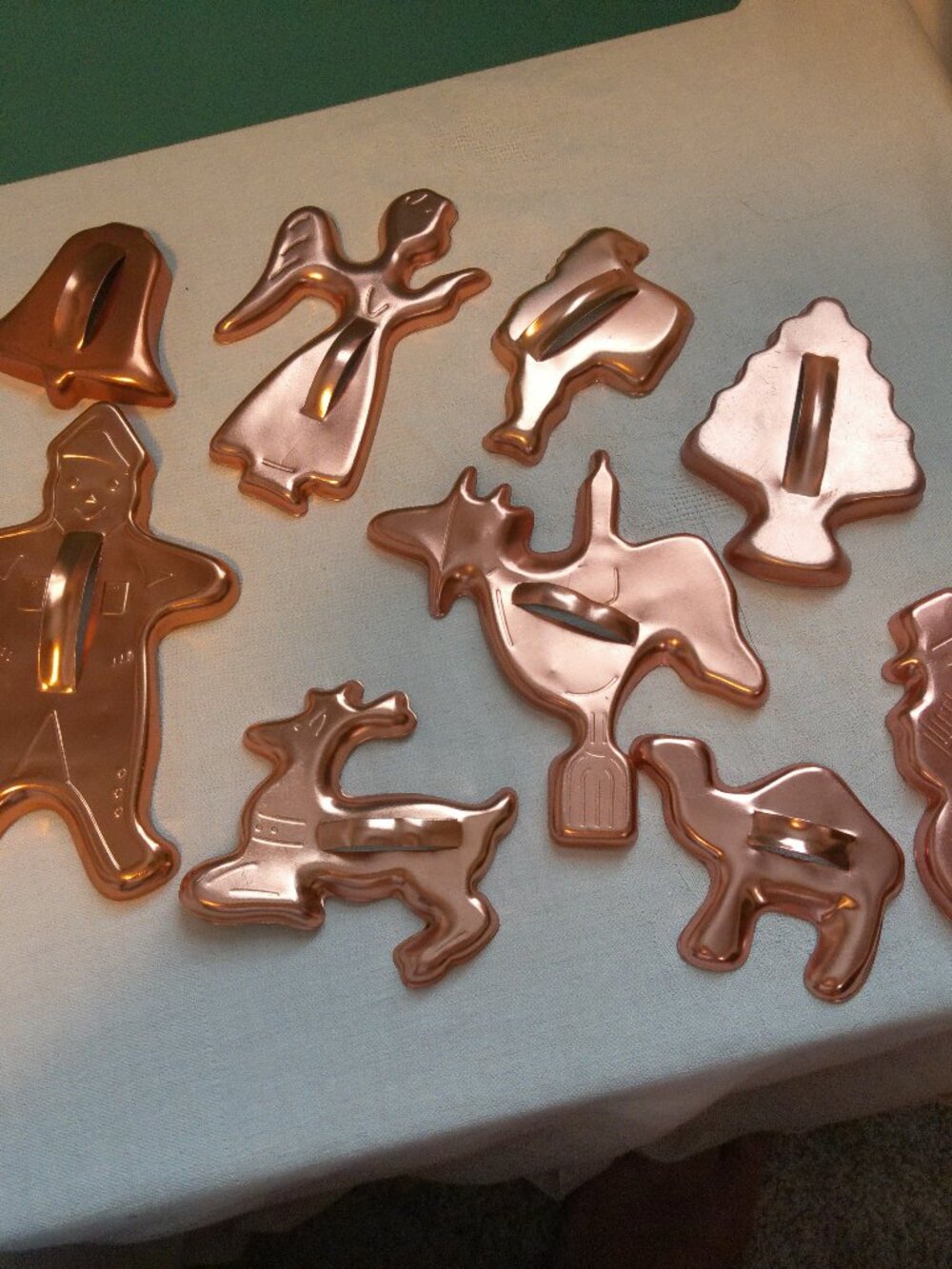 Copper Colored Cookie Cutters Christmas & Animals  Handles Vintage set of 9